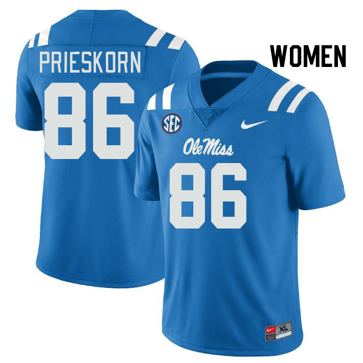Women #86 Caden Prieskorn Ole Miss Rebels College Football Jerseys Stitched Sale-Power Blue